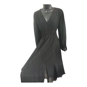Jessica Simpson black bonita v-neck sheer long‎ sleeve smock waist dress size M